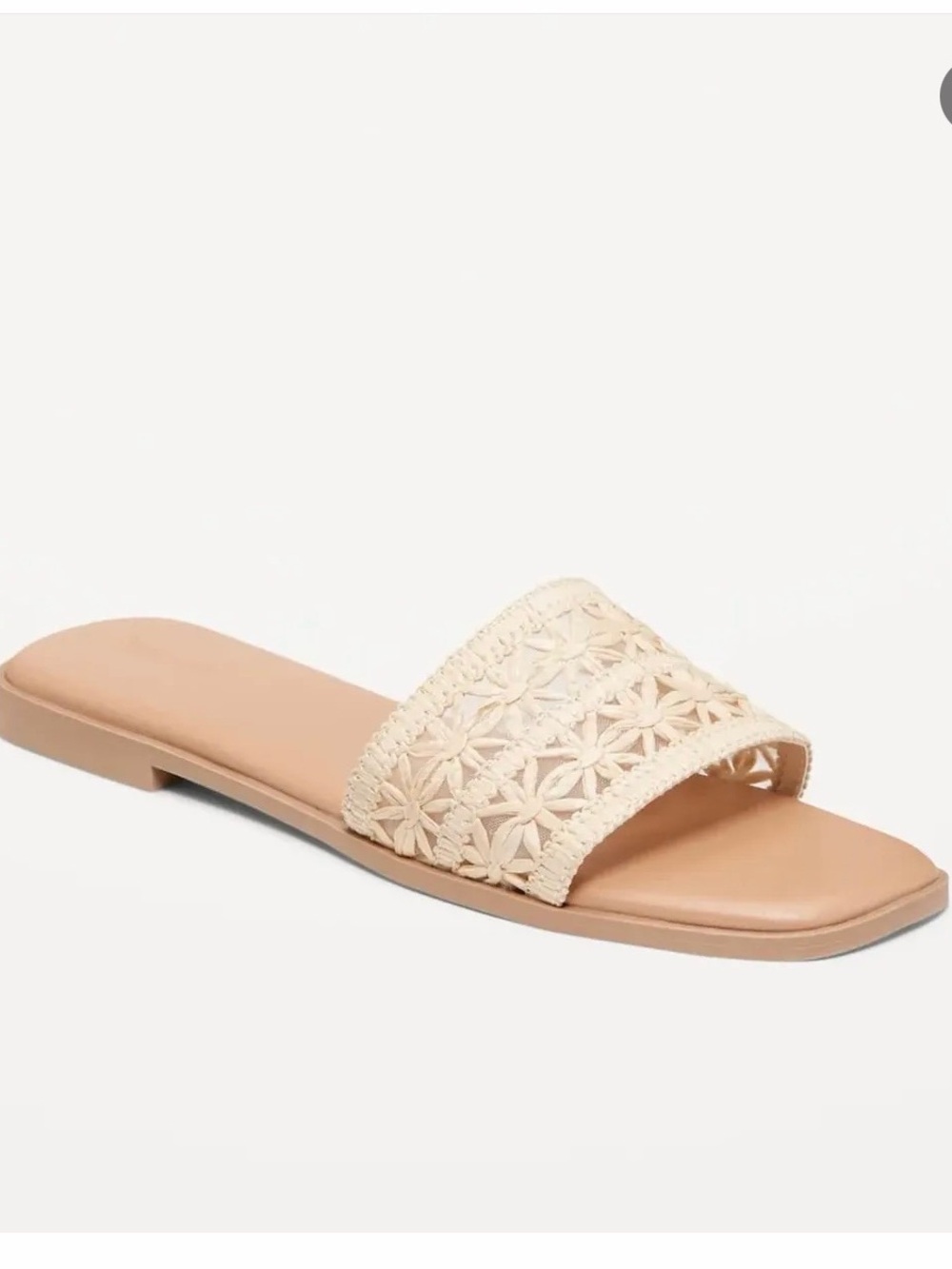 Old Navy Crochet-Trim Slide Sandals in Cream and Tan